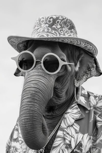 Elefant mit Hut und Brille Gerahmt