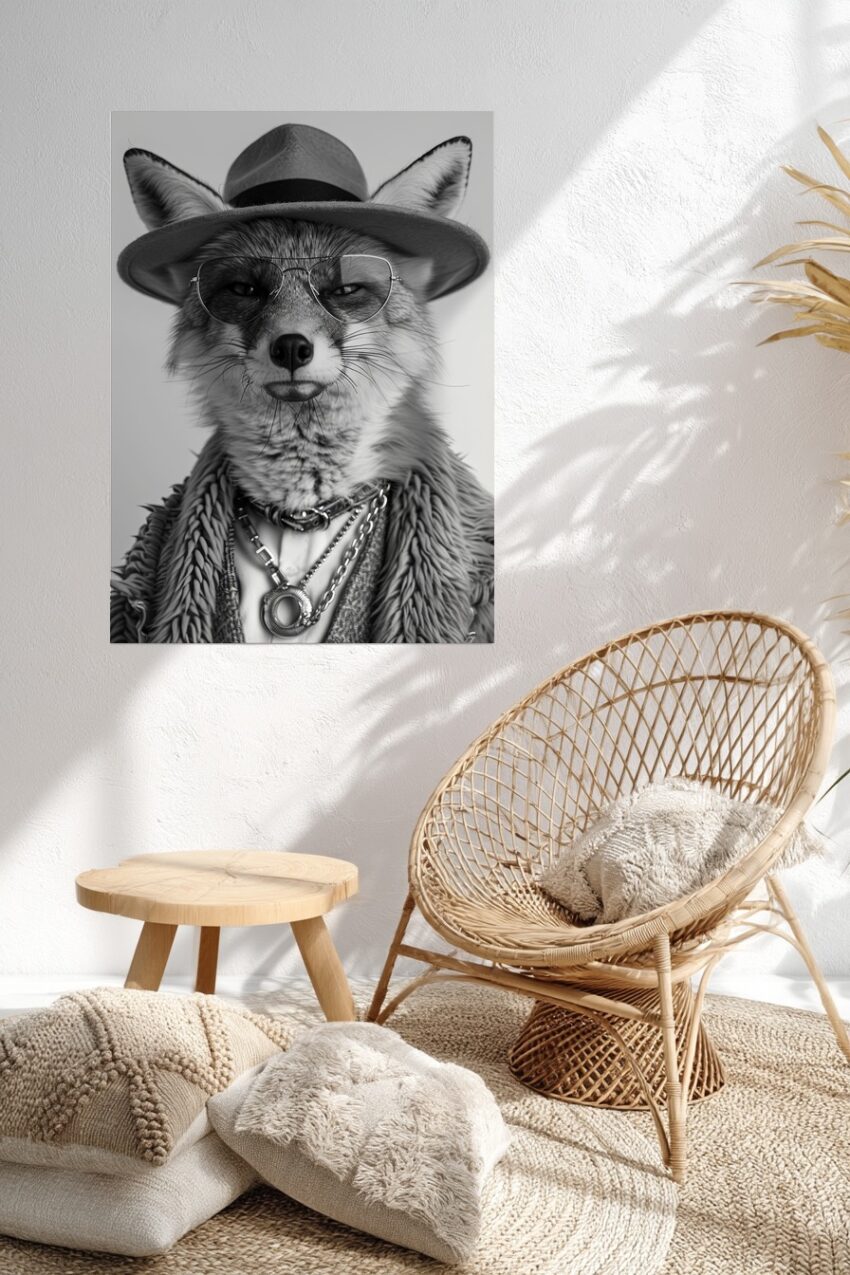 Fotografie Poster Fuchs Schwarzweiß Hut Brille