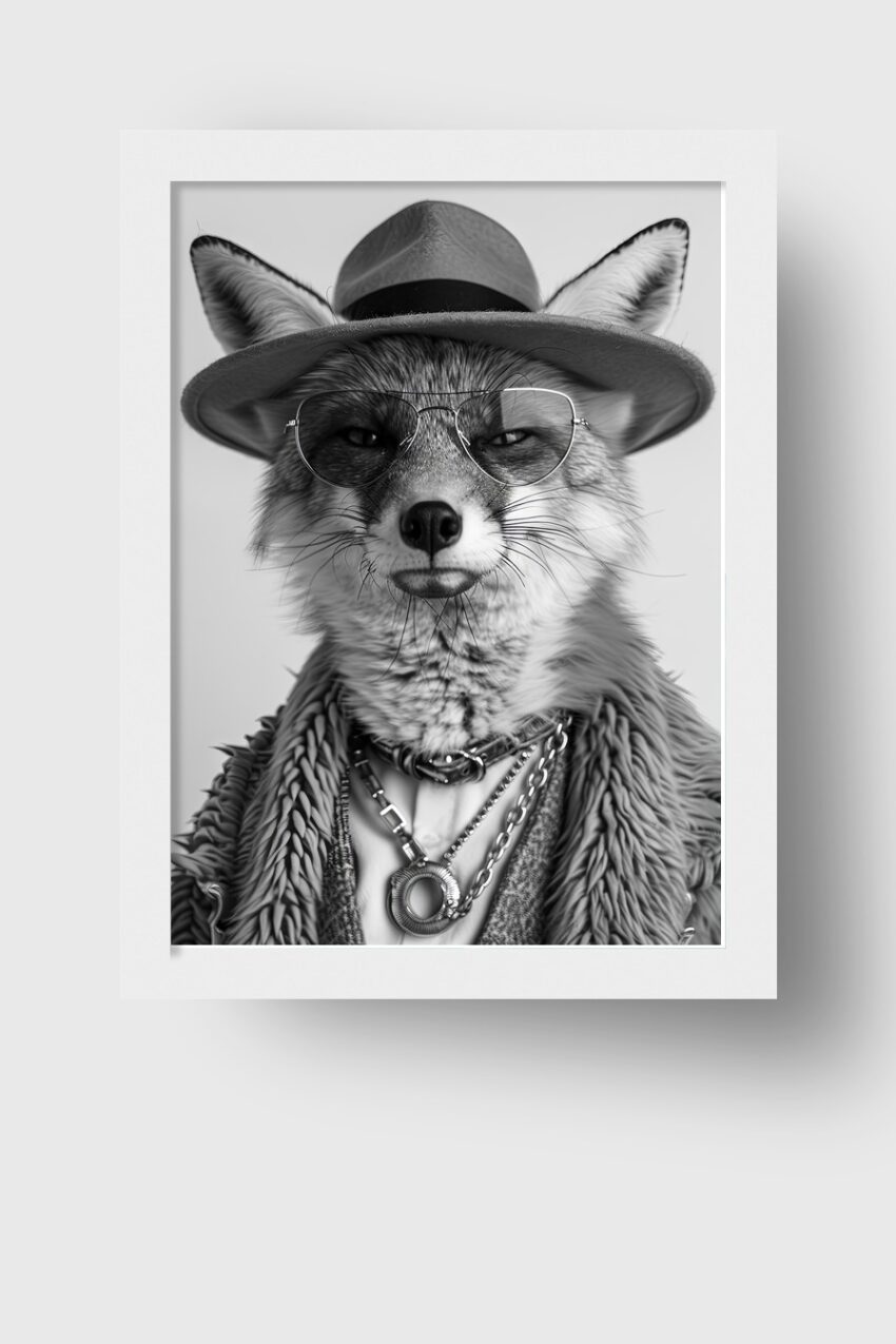 Fotografie Poster Fuchs Schwarzweiß Hut Brille
