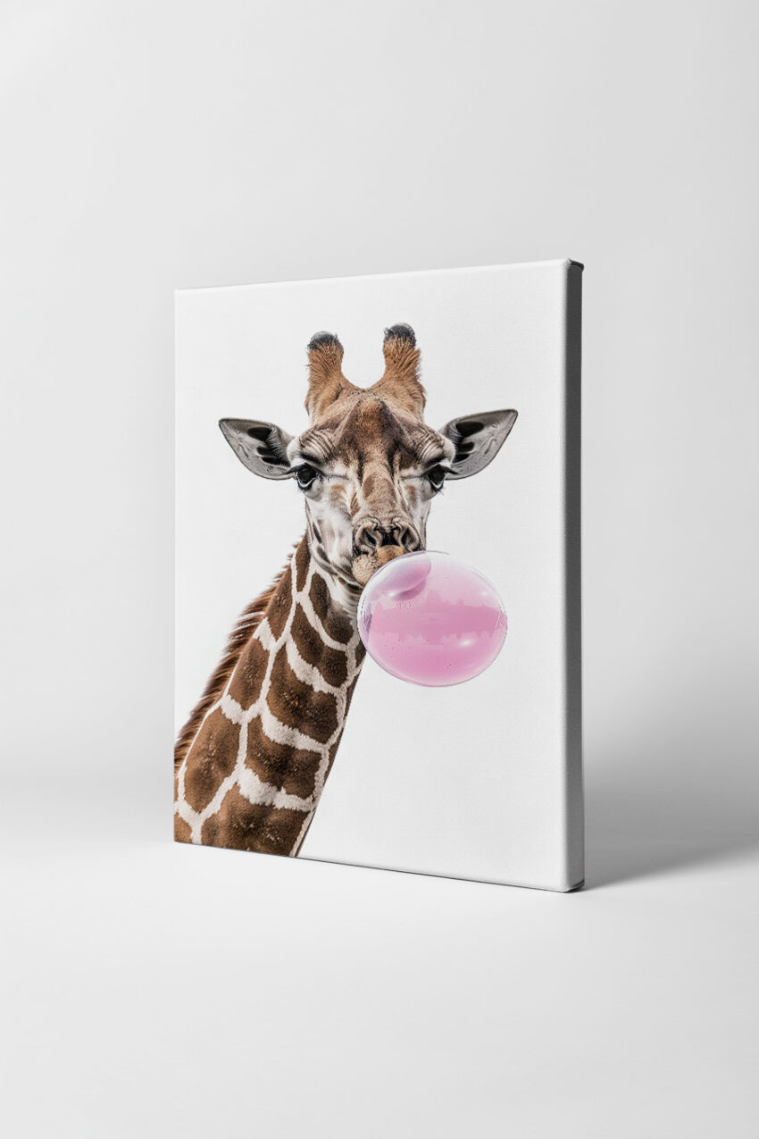 Fotografie Poster Giraffe Kaugummi rosa Blase