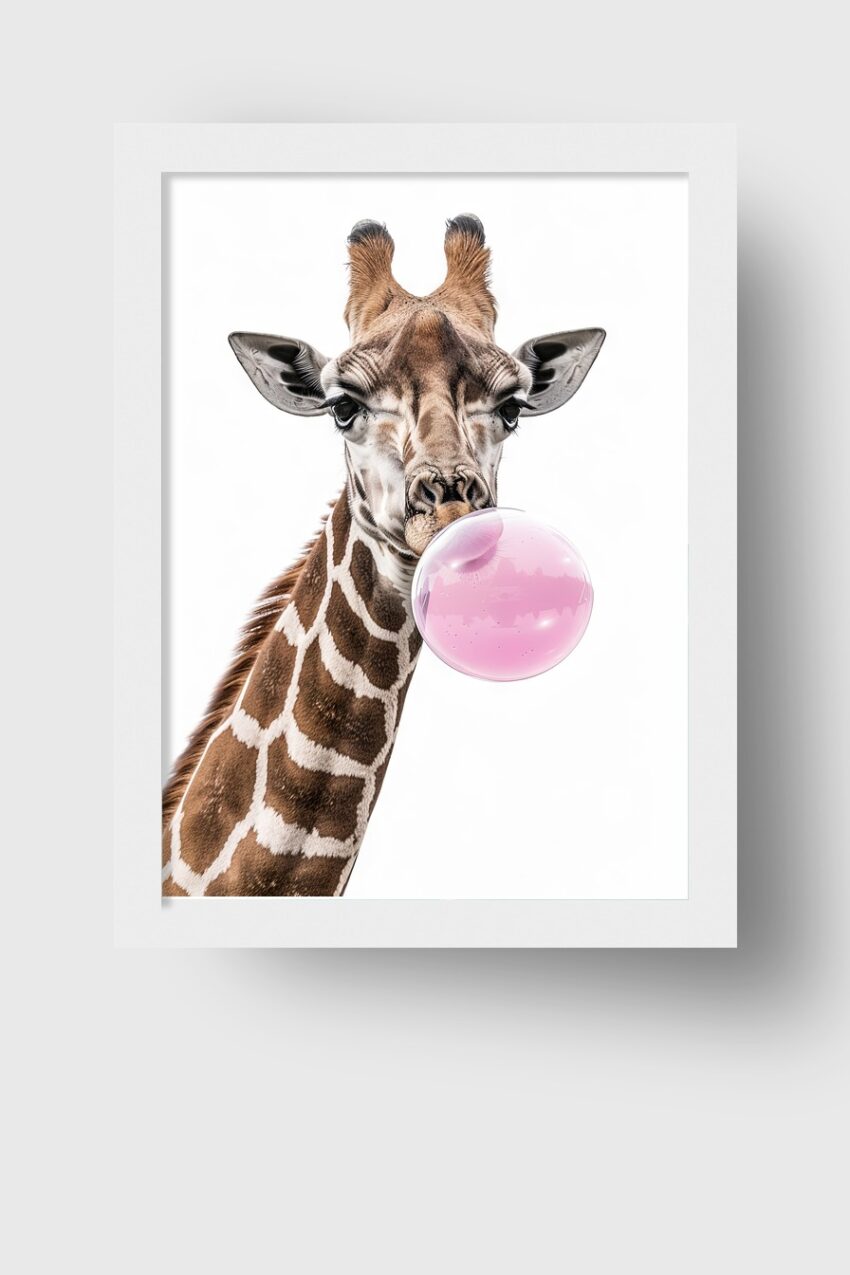 Fotografie Poster Giraffe Kaugummi rosa Blase