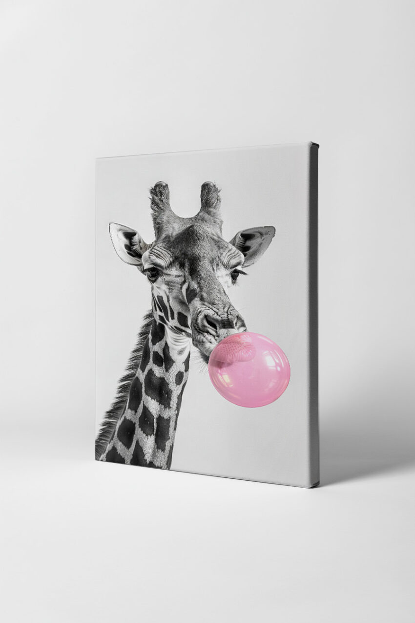 Fotografie Poster Giraffe Bubblegum rosa Blase