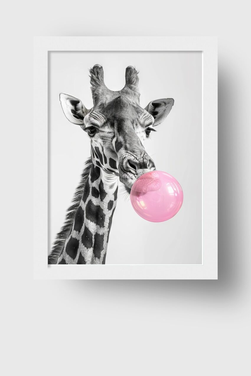 Fotografie Poster Giraffe Bubblegum rosa Blase