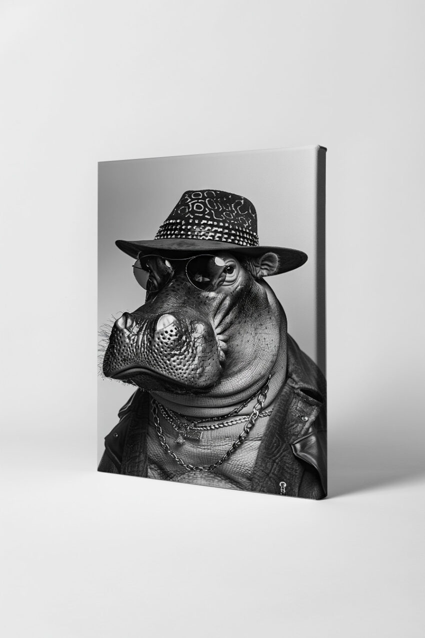 Fotografie Poster Nilpferd Sonnenbrille schwarz-weiß