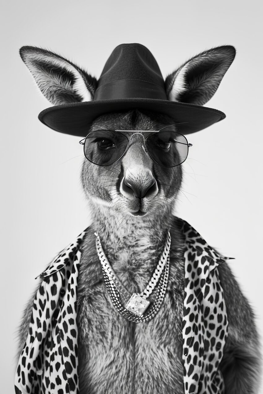 Fotografie Poster Känguru Hut schwarz-weiß