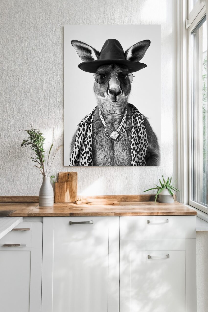 Fotografie Poster Känguru Hut schwarz-weiß