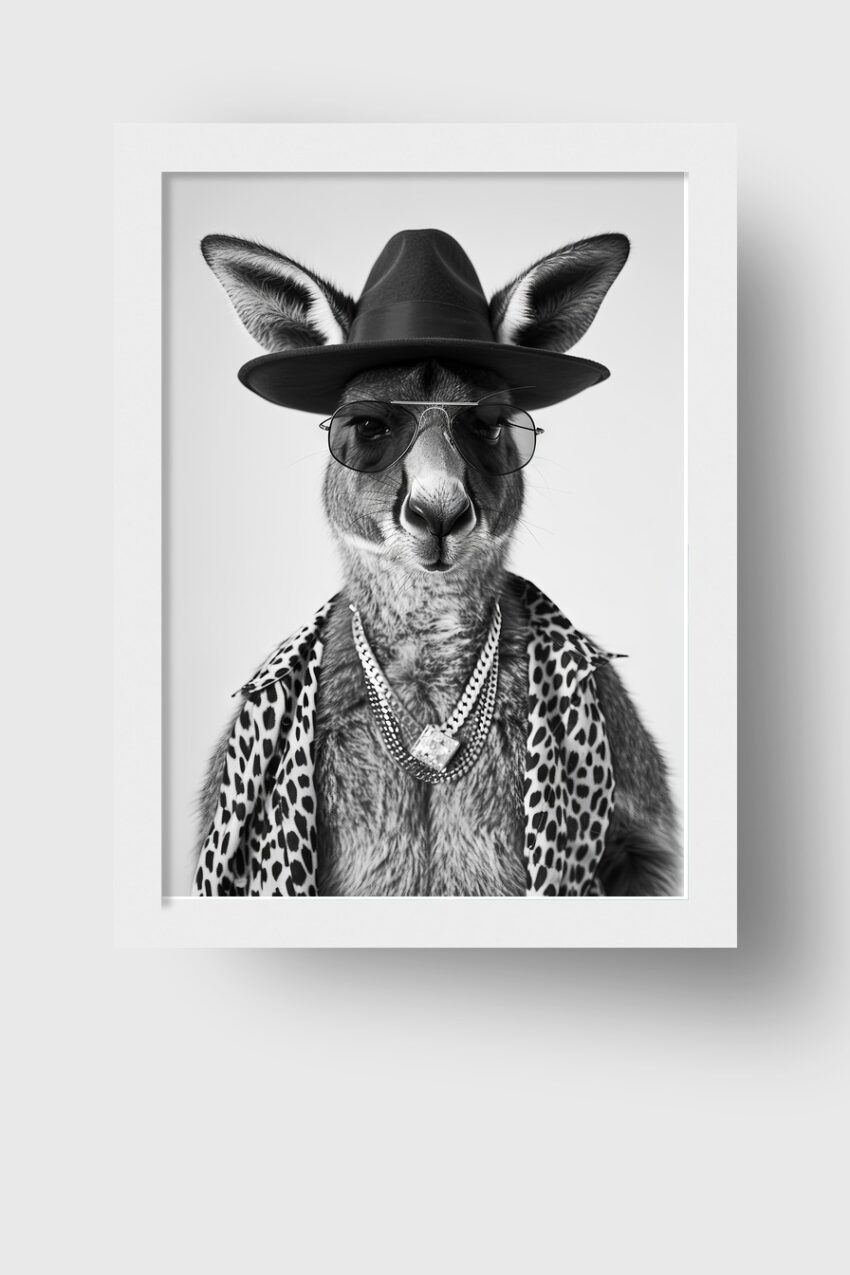 Fotografie Poster Känguru Hut schwarz-weiß