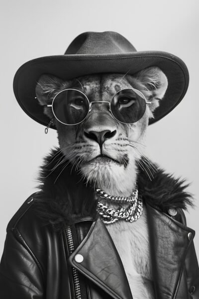 Löwin Lederjacke Leinwandbild