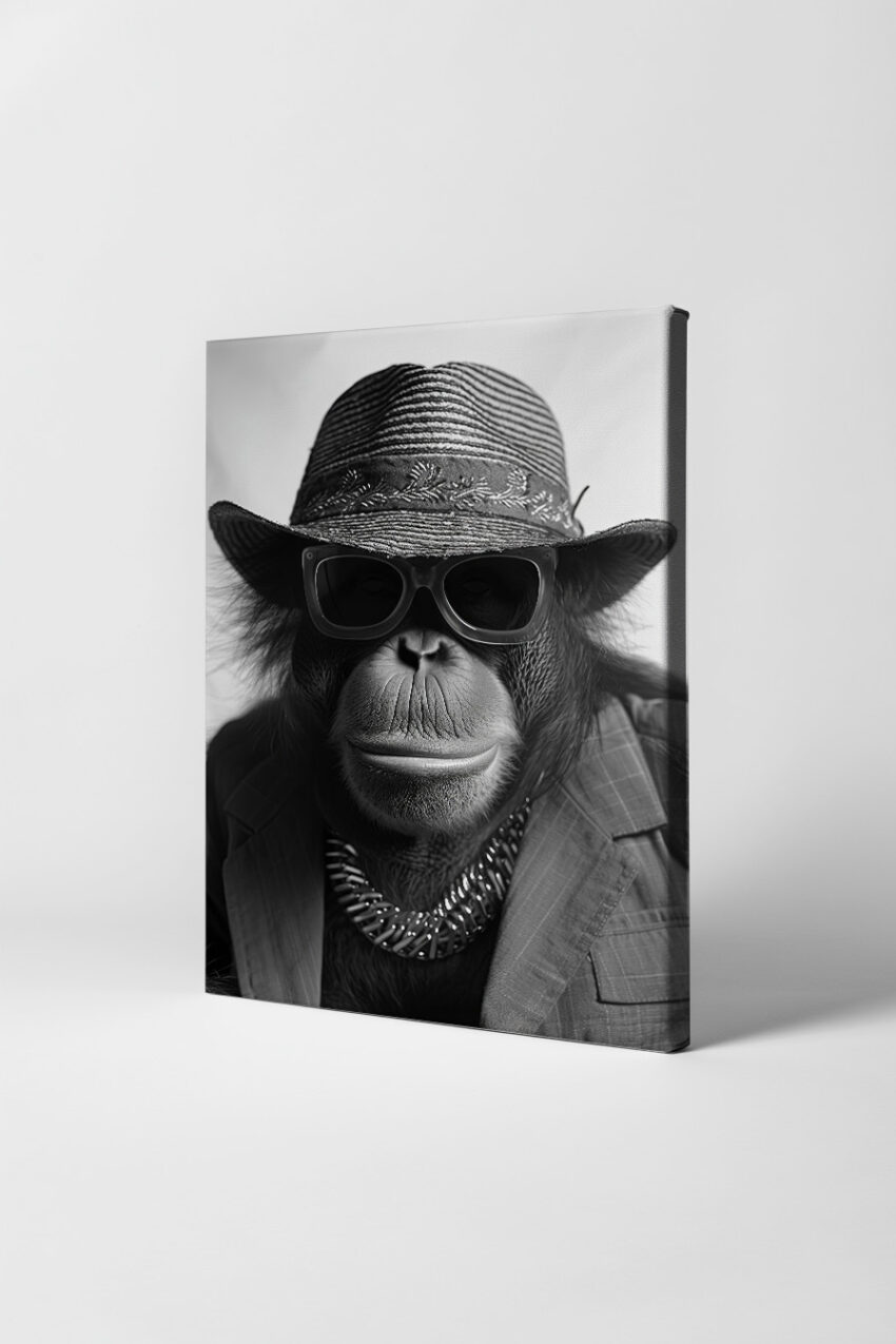 Fotografie Poster Orang-Utan Porträt schwarz-weiß Hut Brille