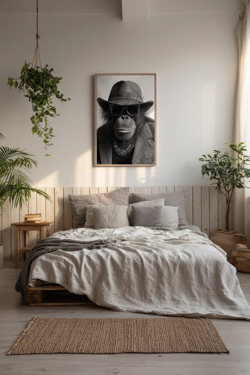 Fotografie Poster Orang-Utan Porträt schwarz-weiß Hut Brille