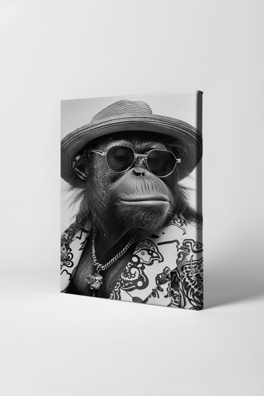 Fotografie Poster Schimpanse Sonnenbrille schwarz-weiß