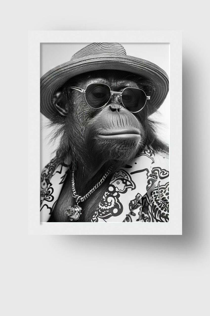 Fotografie Poster Schimpanse Sonnenbrille schwarz-weiß