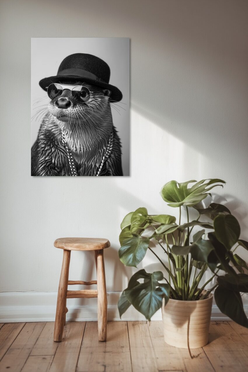 Fotografie Poster Otter Hut schwarz-weiß