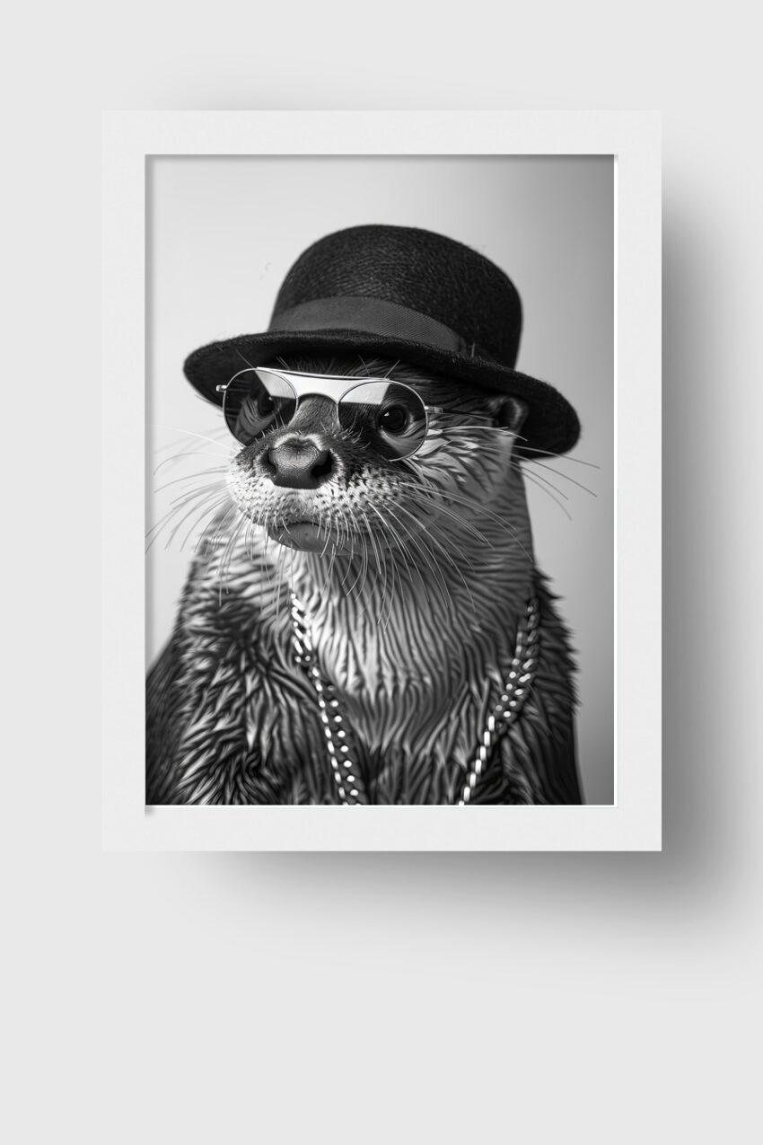 Fotografie Poster Otter Hut schwarz-weiß