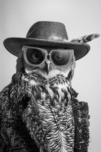 Eule mit Hut und Brille Gerahmt
