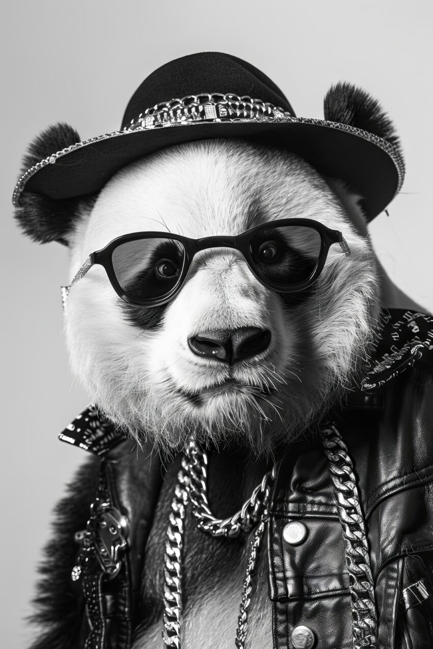 Fotografie Poster Panda Sonnenbrille schwarz-weiß