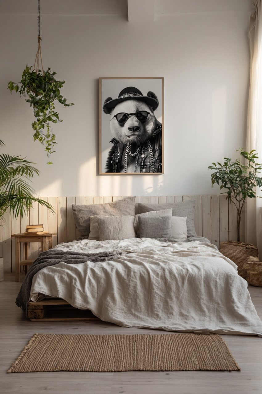 Fotografie Poster Panda Sonnenbrille schwarz-weiß