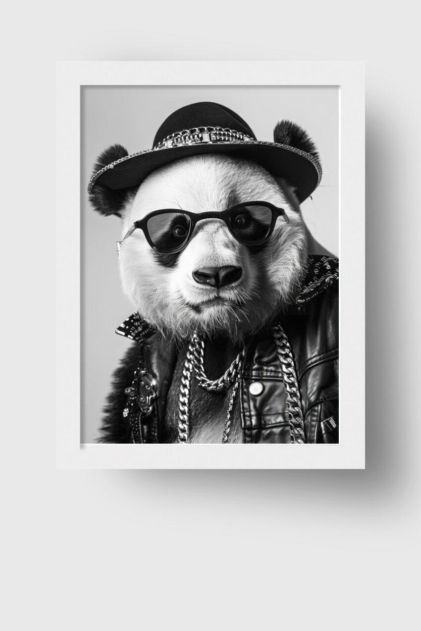 Fotografie Poster Panda Sonnenbrille schwarz-weiß