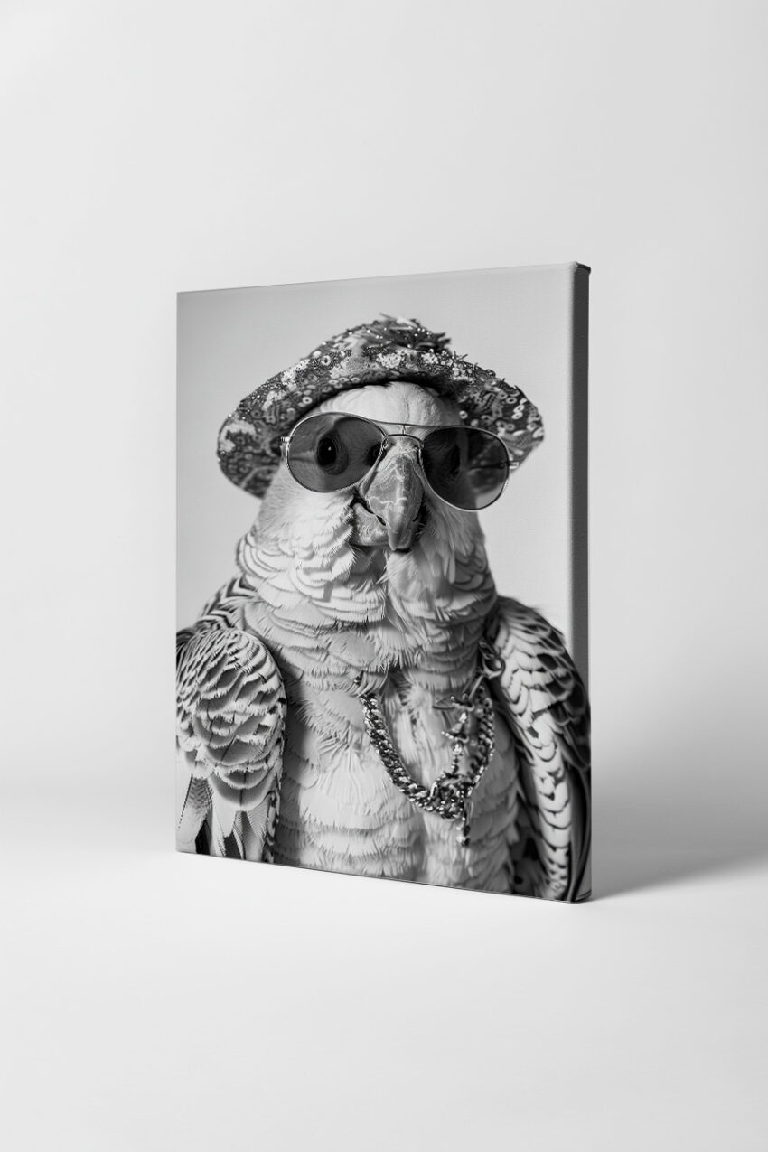 Fotografie Poster Papagei Sonnenbrille schwarz-weiß