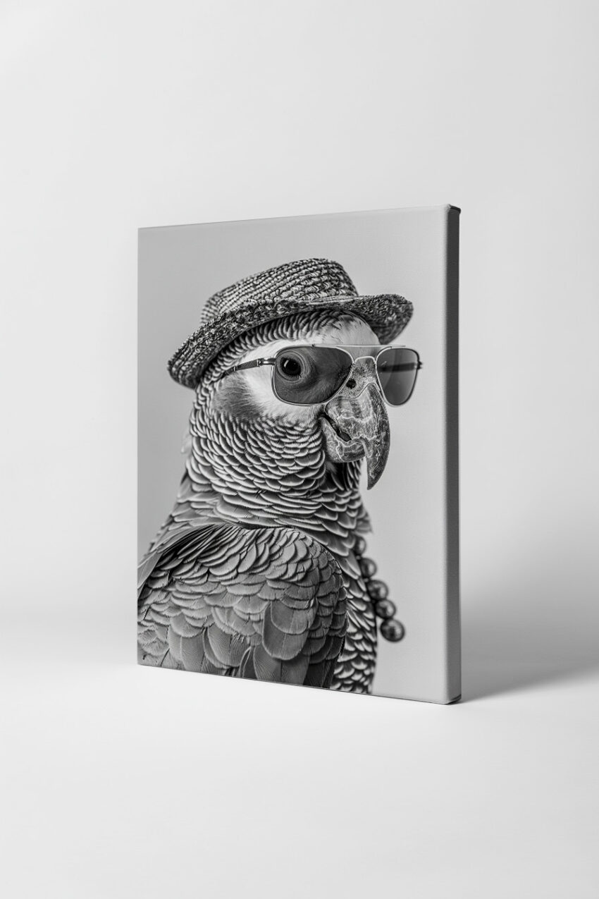 Fotografie Poster Papagei Sonnenbrille schwarz-weiß