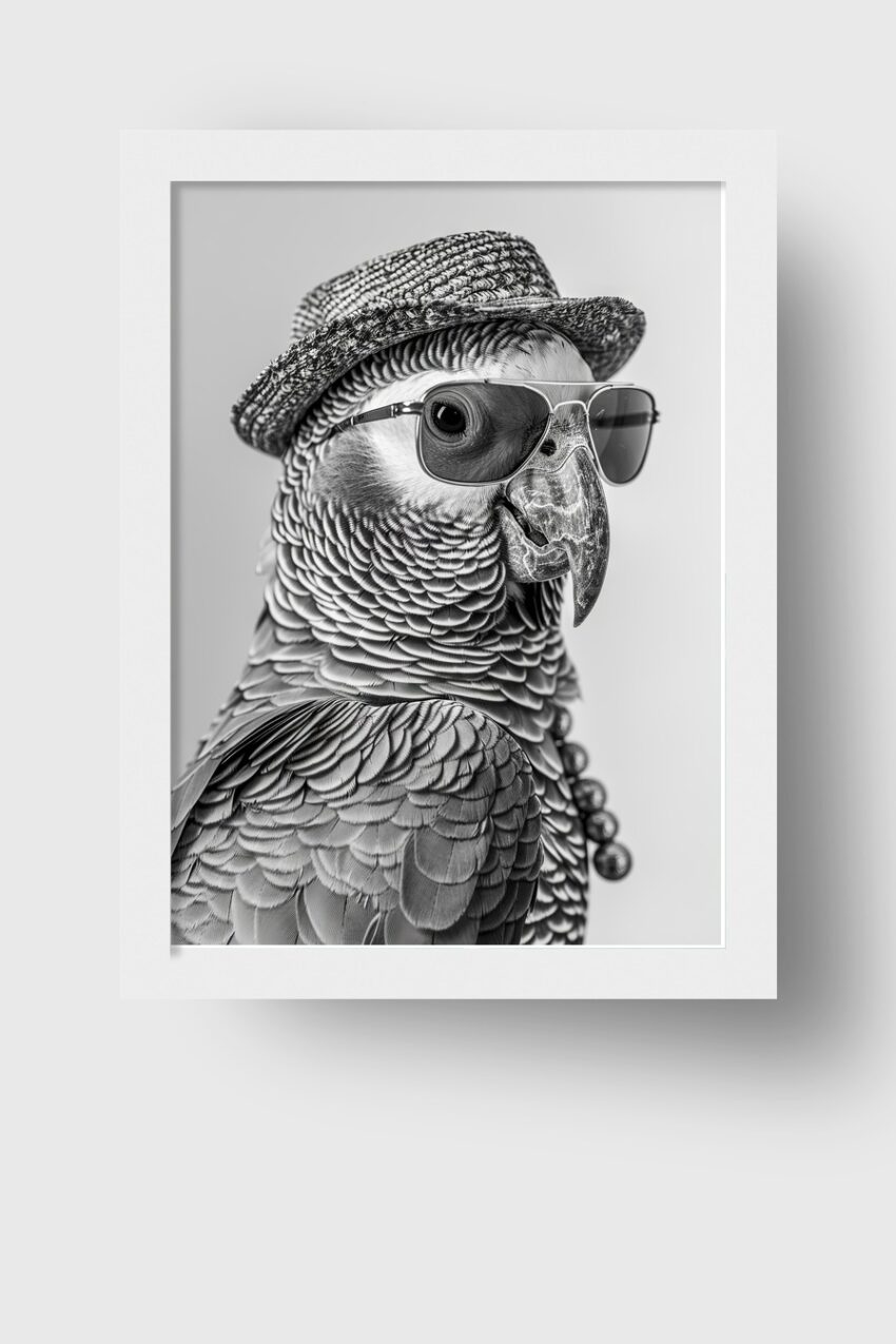 Fotografie Poster Papagei Sonnenbrille schwarz-weiß