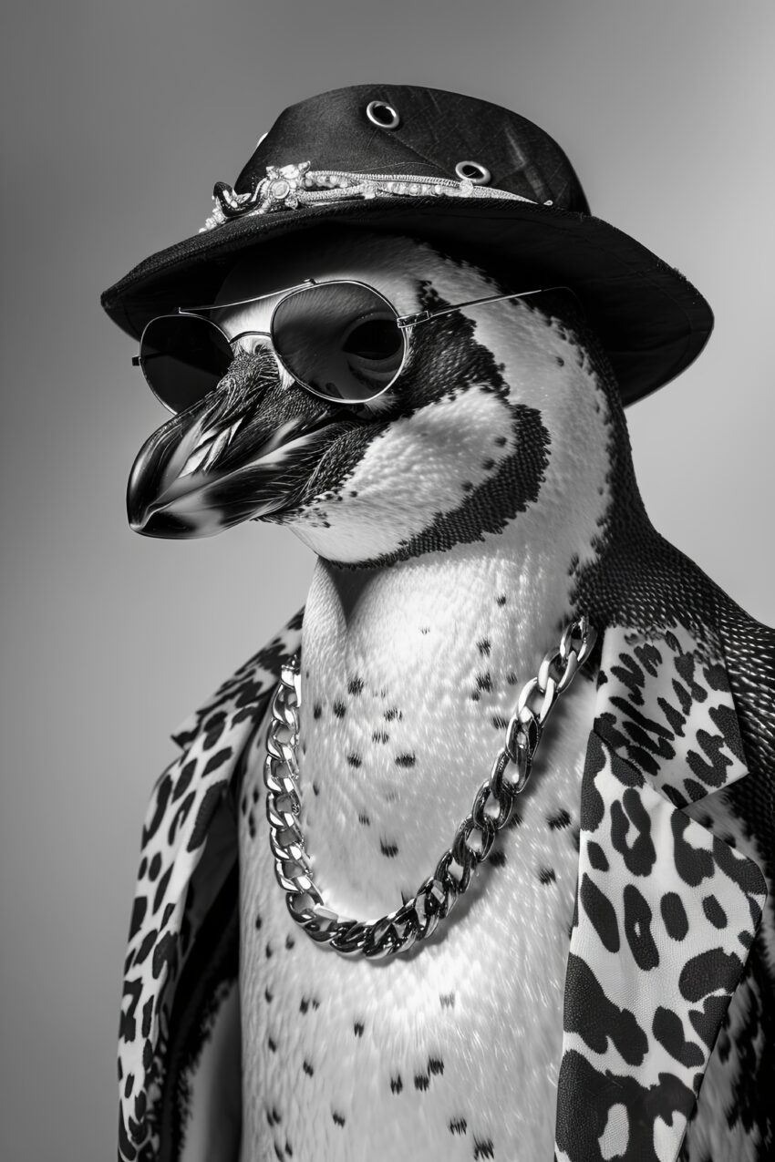 Fotografie Poster Pinguin schwarz-weiß Kette Sonnenbrille