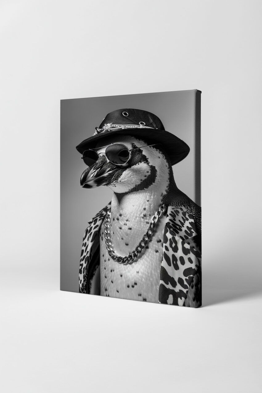 Fotografie Poster Pinguin schwarz-weiß Kette Sonnenbrille