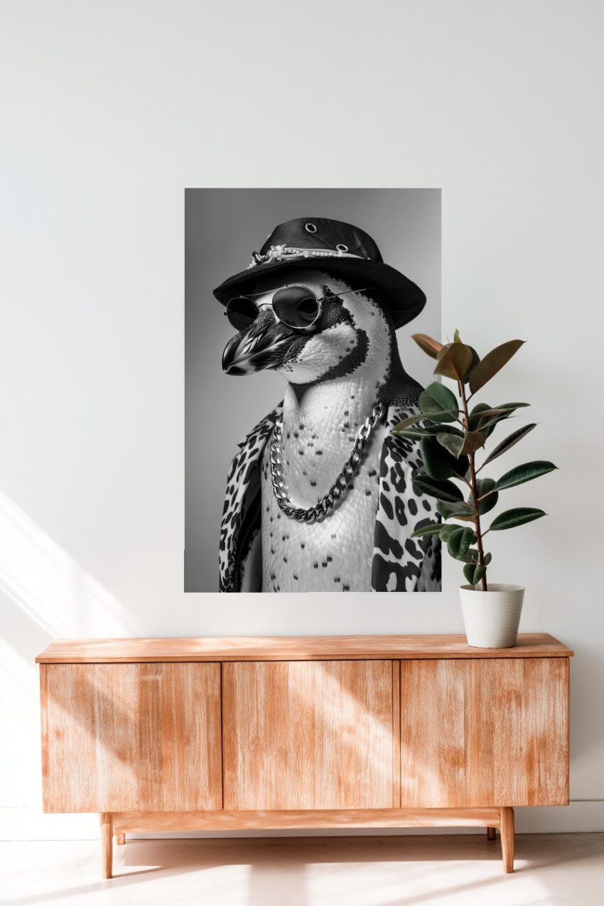 Fotografie Poster Pinguin schwarz-weiß Kette Sonnenbrille