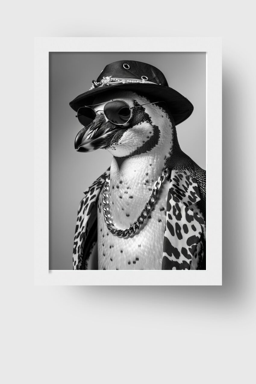 Fotografie Poster Pinguin schwarz-weiß Kette Sonnenbrille