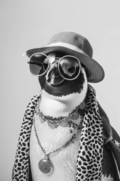 Pinguin mit Schmuck Gerahmt