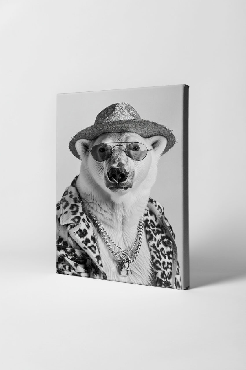 Fotografie Poster Eisbär Sonnenbrille schwarz-weiß