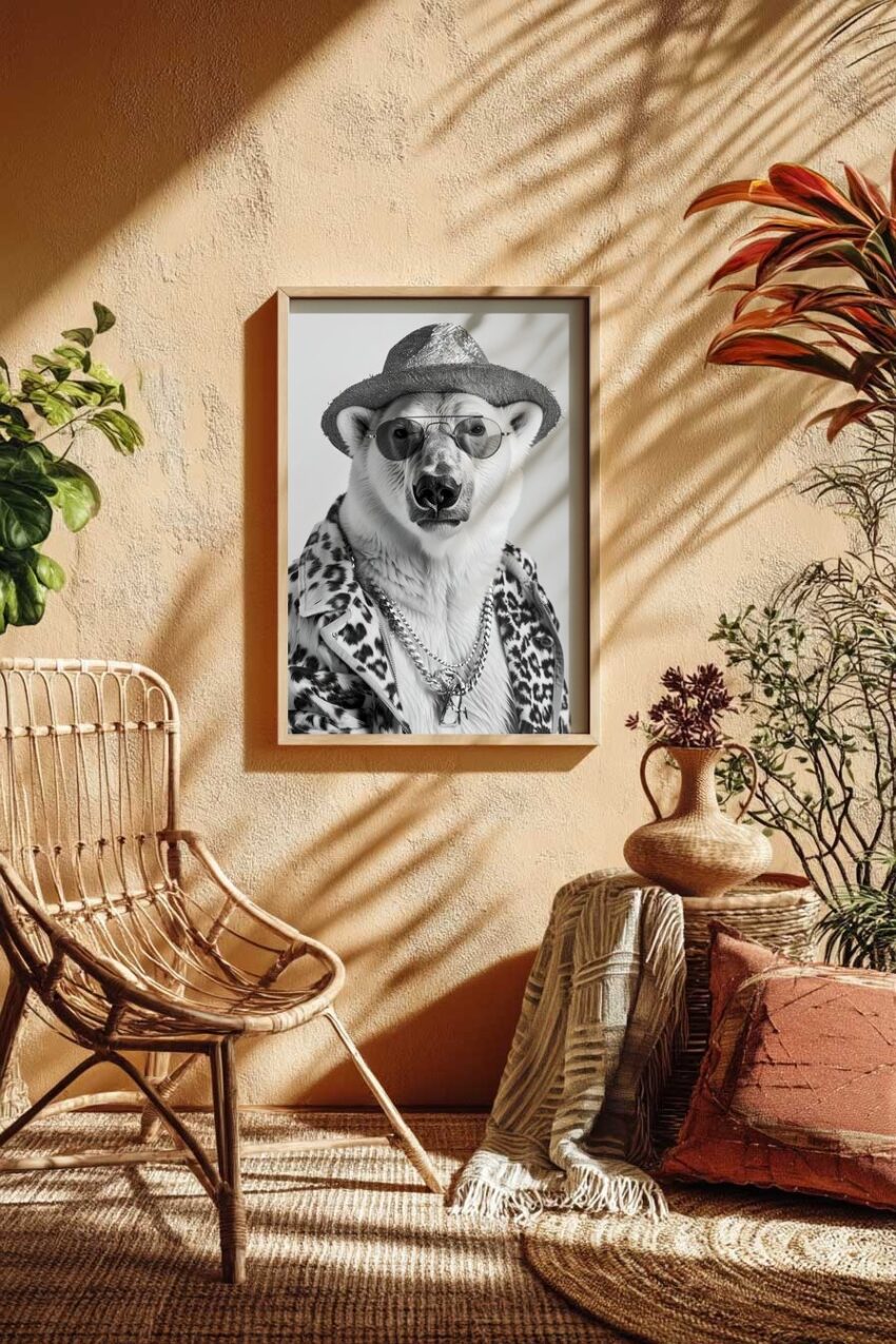 Fotografie Poster Eisbär Sonnenbrille schwarz-weiß