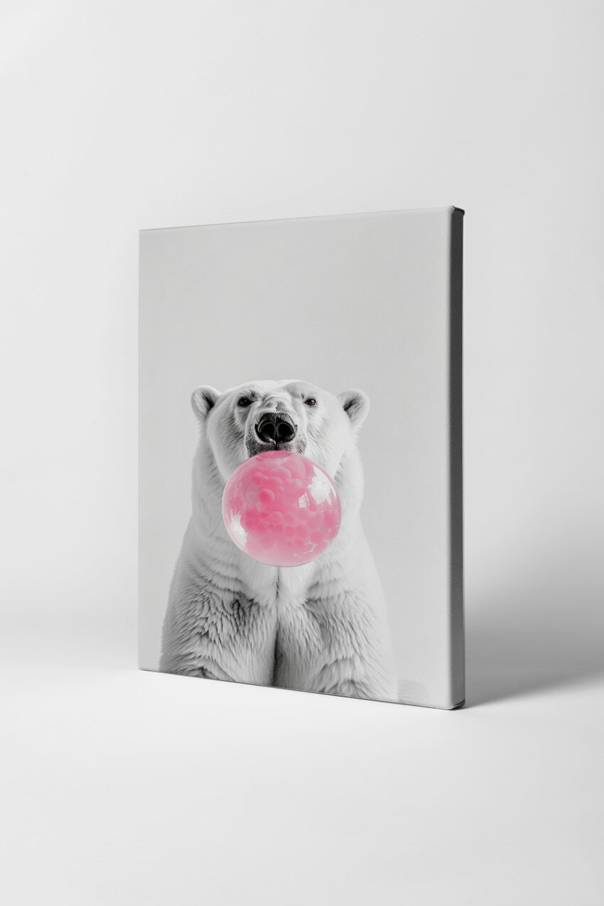 Fotografie Poster Eisbär weiß rosa Kaugummi