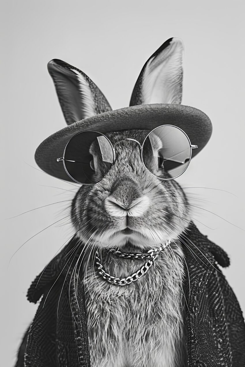 Fotografie Poster Hase Sonnenbrille schwarz-weiß Porträt