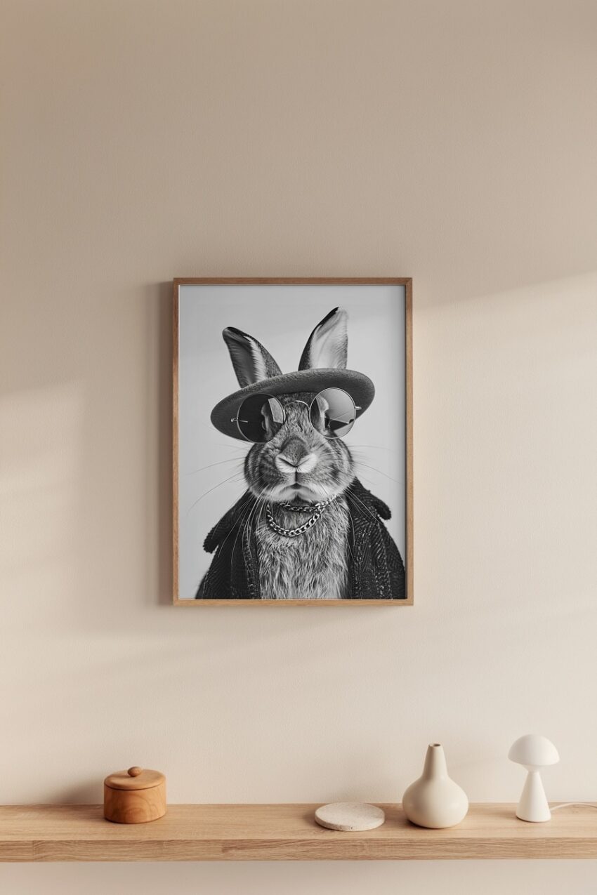 Fotografie Poster Hase Sonnenbrille schwarz-weiß Porträt