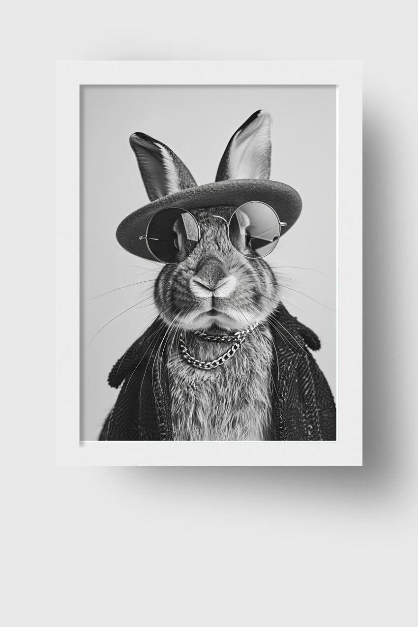 Fotografie Poster Hase Sonnenbrille schwarz-weiß Porträt