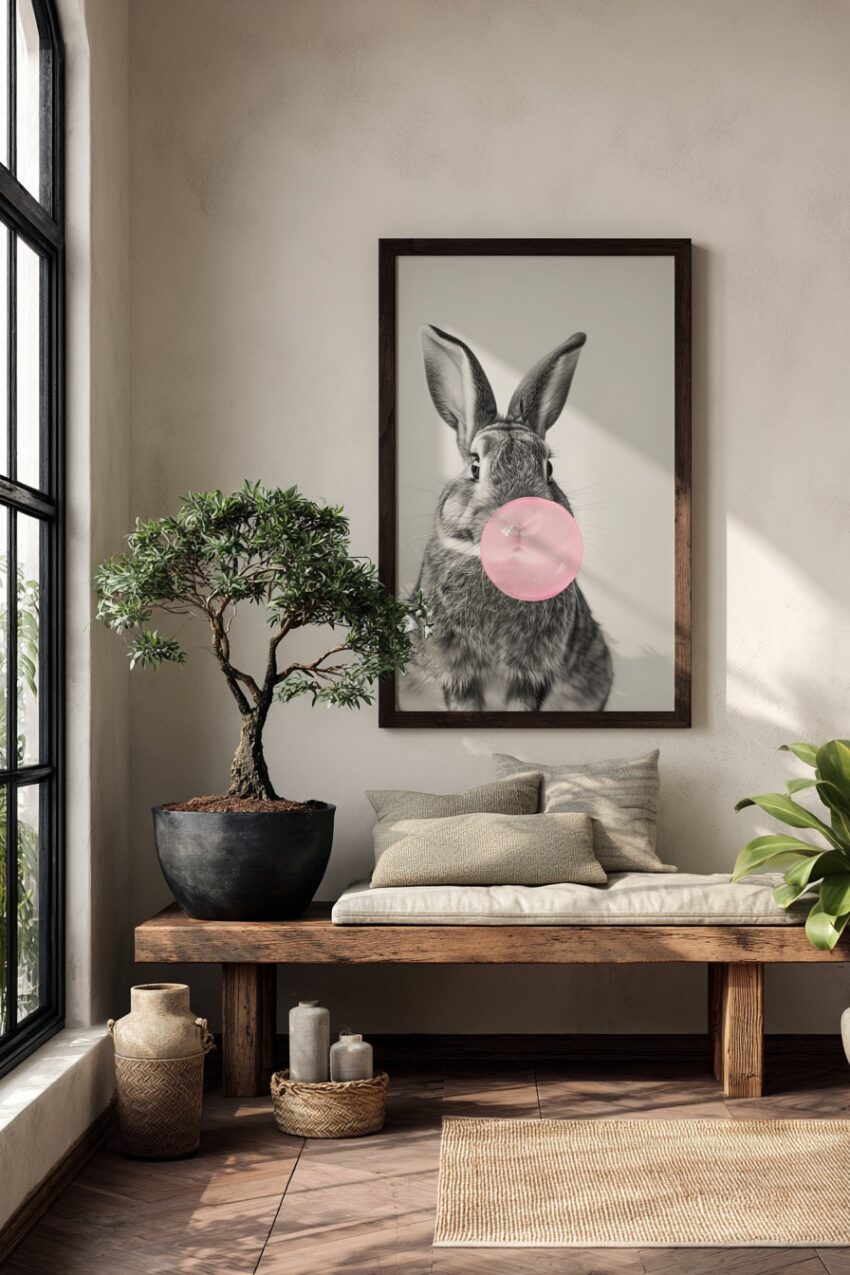 Fotografie Poster Kaninchen rosa Blase Bubblegum