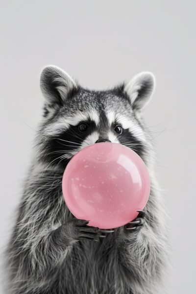 Waschbär Bubblegum Gerahmt