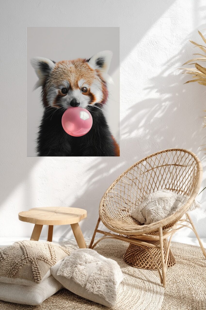 Photorealistisch Poster Roter Panda Nahaufnahme Bubblegum rosa