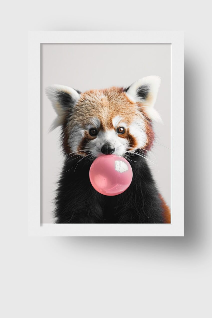 Photorealistisch Poster Roter Panda Nahaufnahme Bubblegum rosa