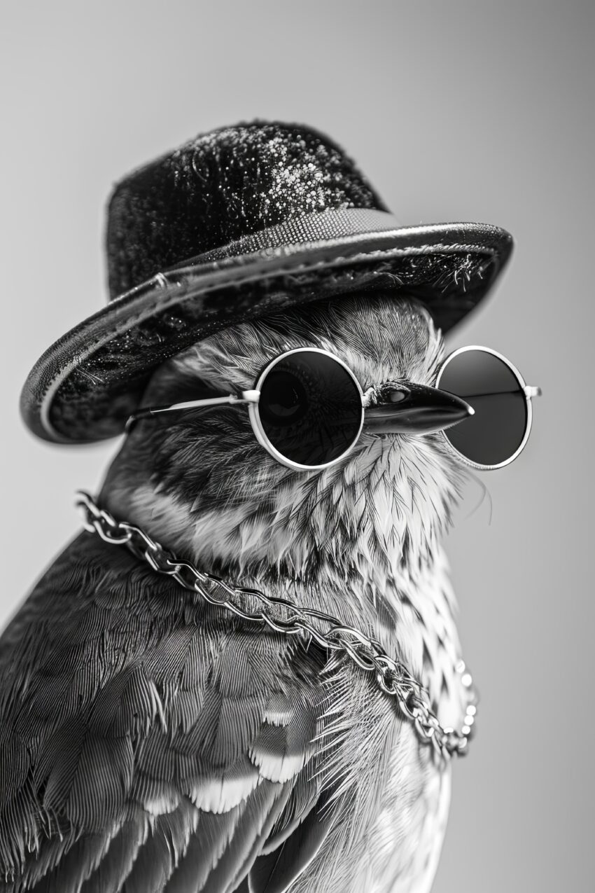 Fotografie Poster Vogel Sonnenbrille schwarz-weiß