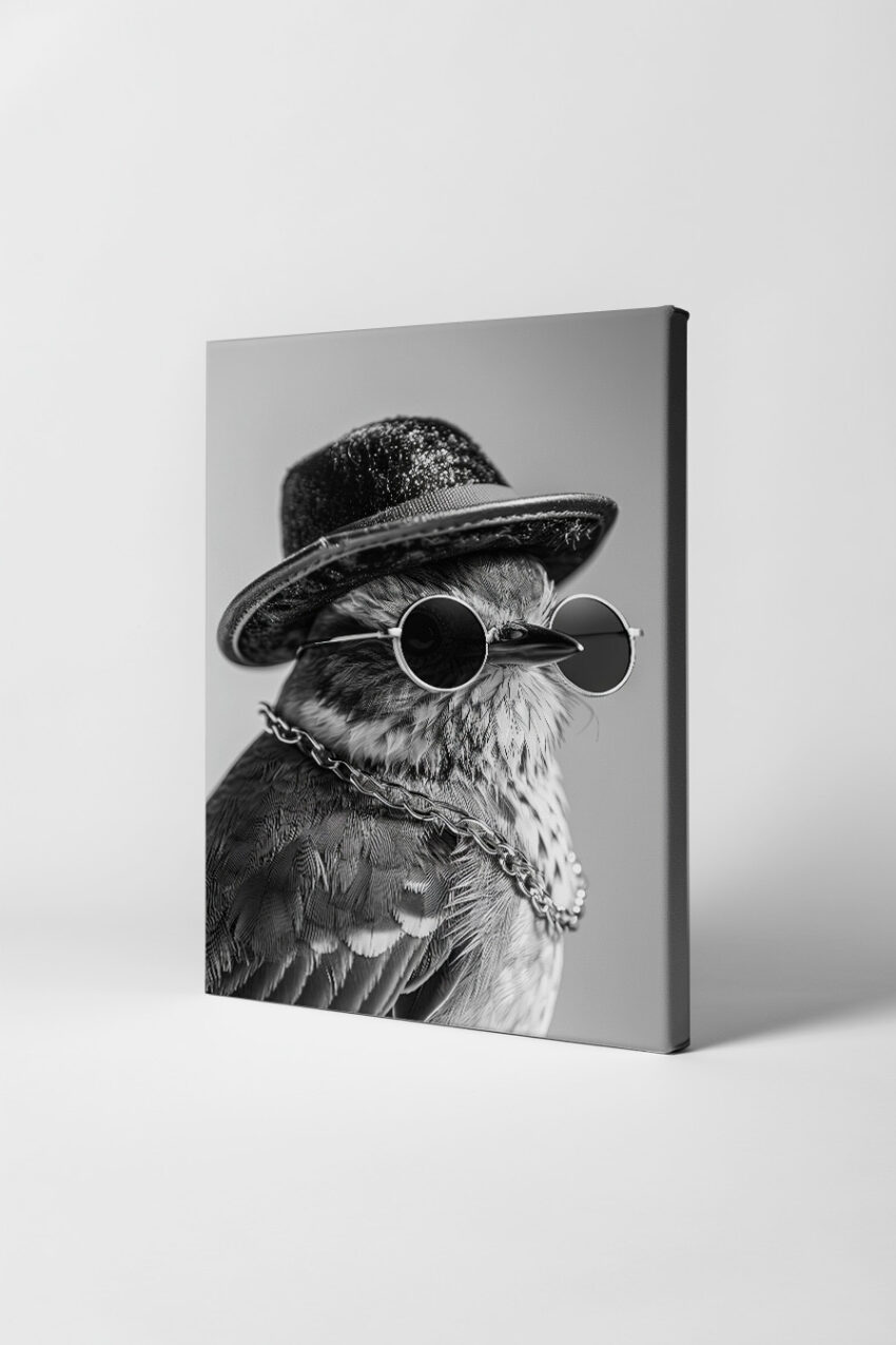 Fotografie Poster Vogel Sonnenbrille schwarz-weiß