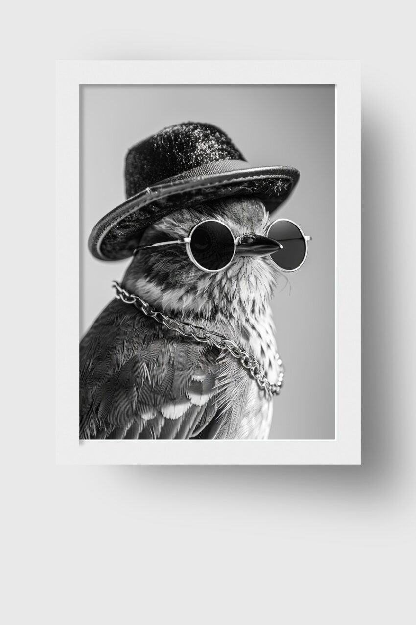 Fotografie Poster Vogel Sonnenbrille schwarz-weiß