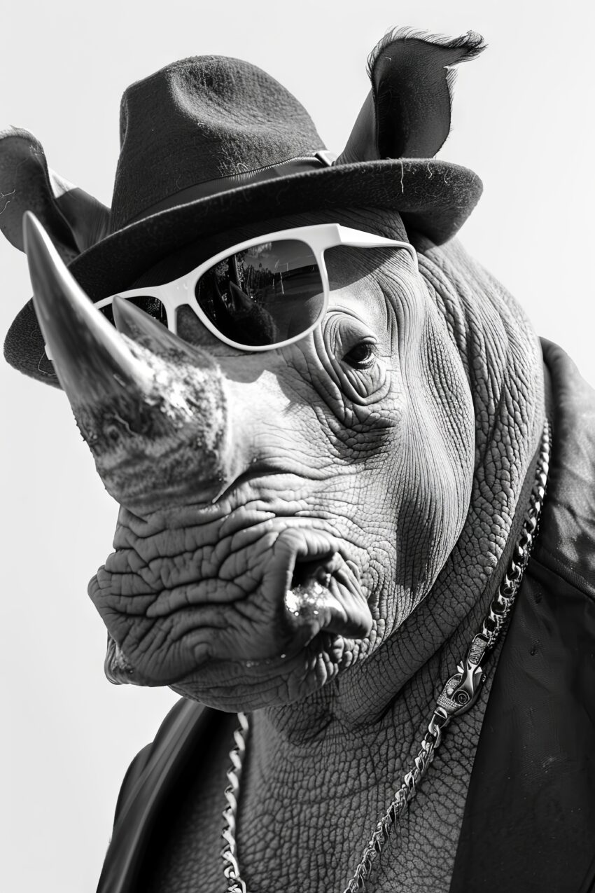 Fotografie Poster Nashorn Sonnenbrille Schwarz-Weiß