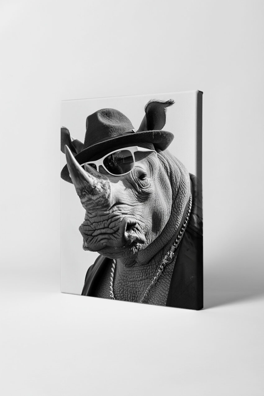 Fotografie Poster Nashorn Sonnenbrille Schwarz-Weiß