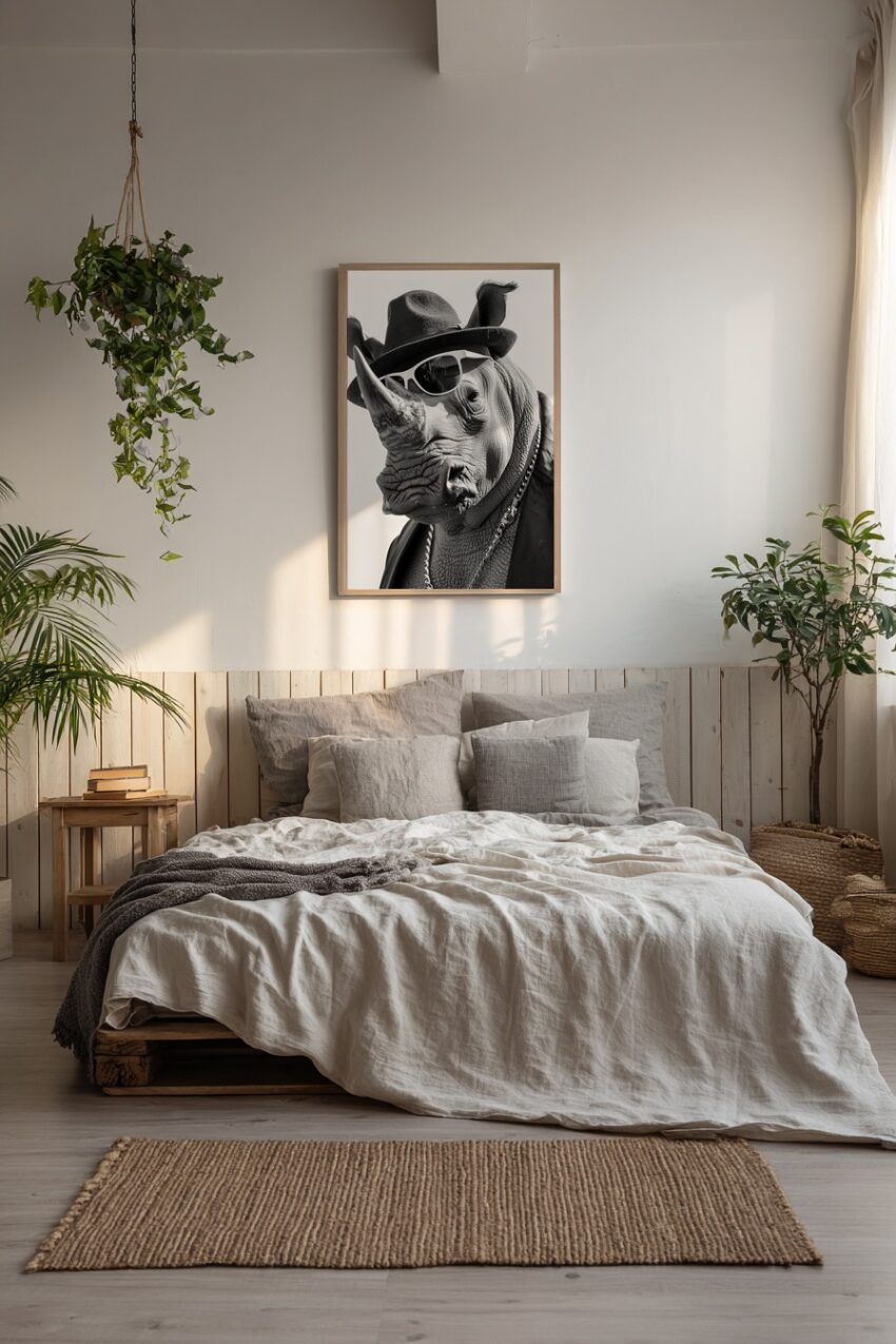 Fotografie Poster Nashorn Sonnenbrille Schwarz-Weiß