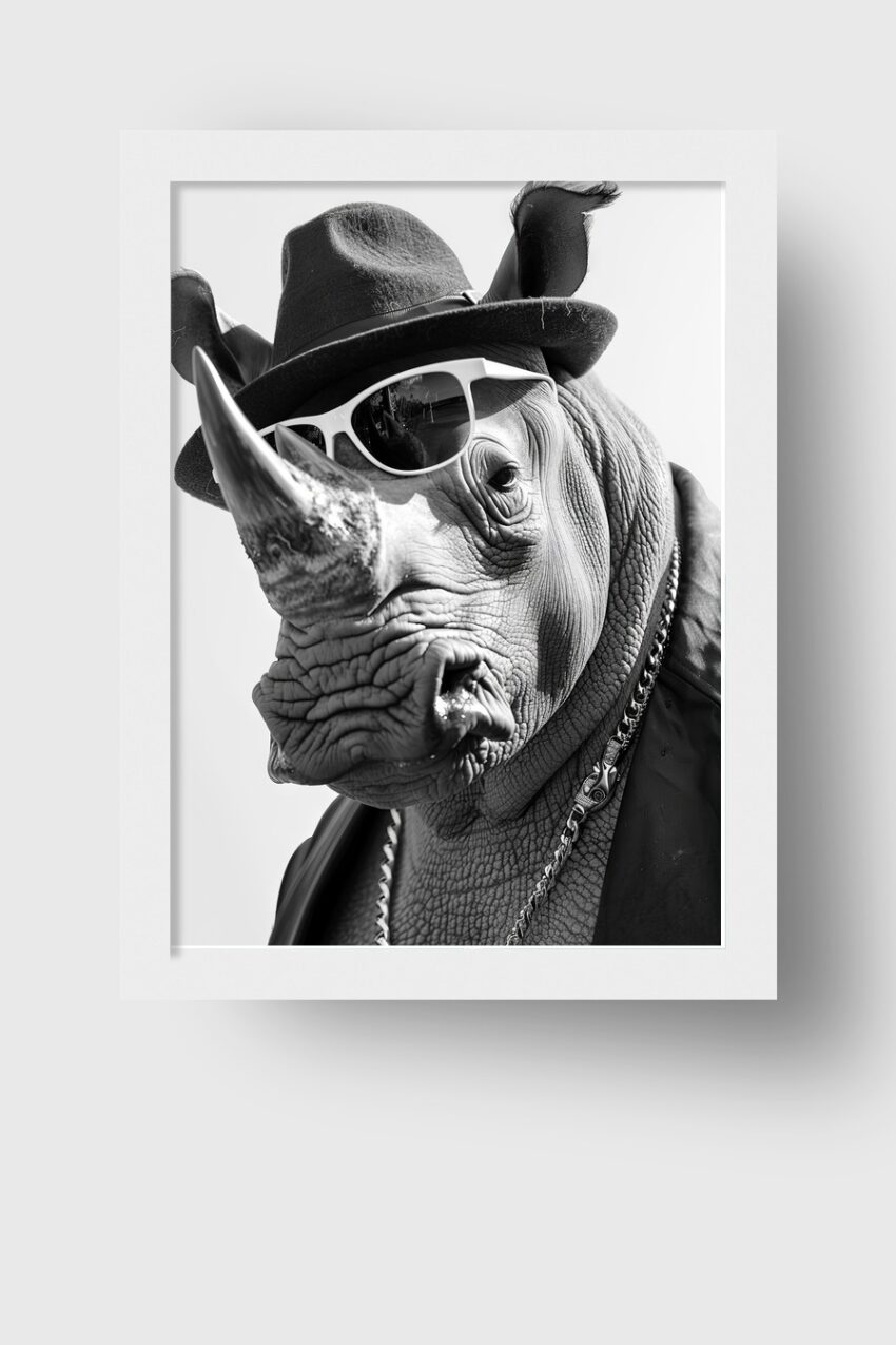 Fotografie Poster Nashorn Sonnenbrille Schwarz-Weiß