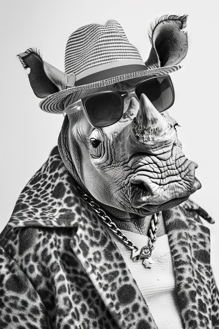 Fotografie Poster Nashorn schwarz-weiß Mode