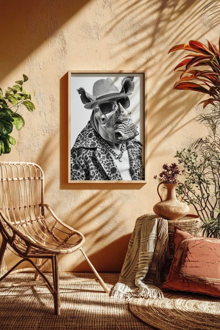 Fotografie Poster Nashorn schwarz-weiß Mode