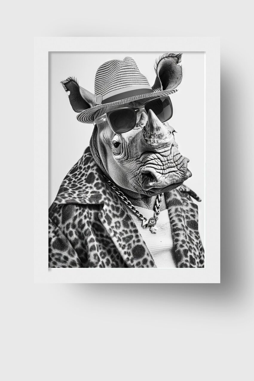 Fotografie Poster Nashorn schwarz-weiß Mode